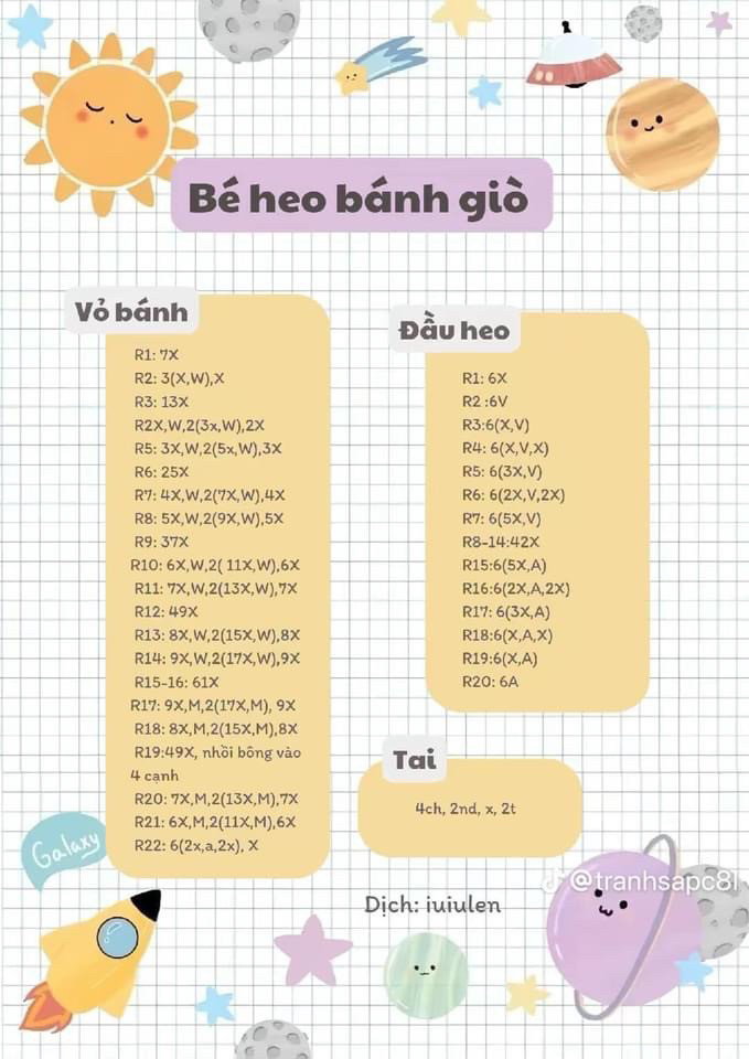 Chart móc len bé heo bánh giò.