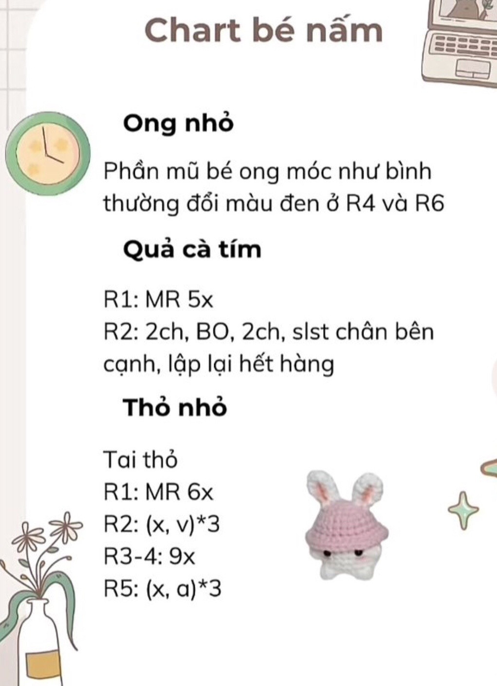 Chart móc len bé nấm.