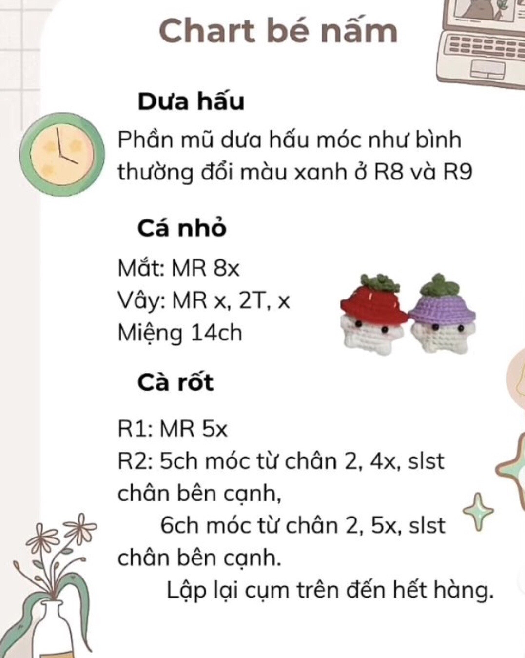 Chart móc len bé nấm.