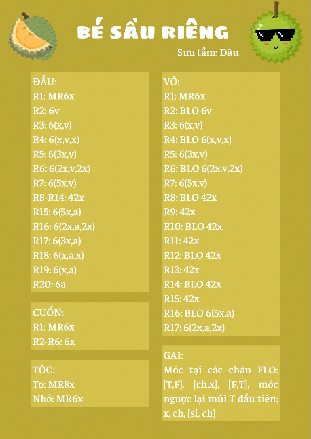 Chart móc len bé sầu riêng.