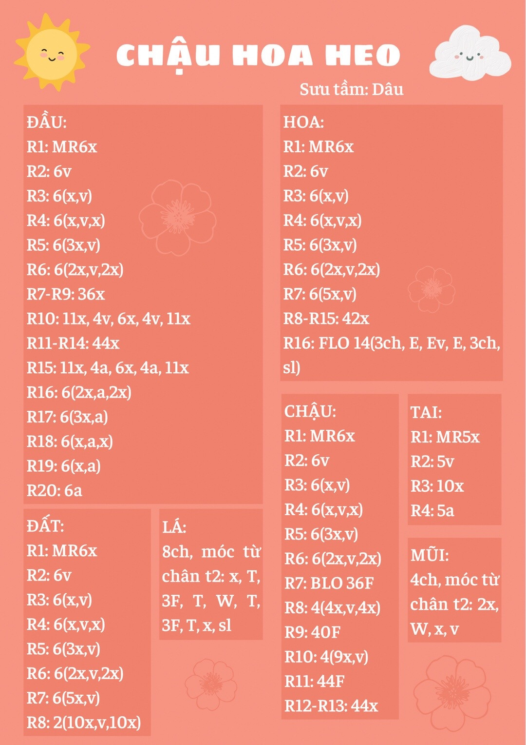 Chart móc len chậu hoa heo.