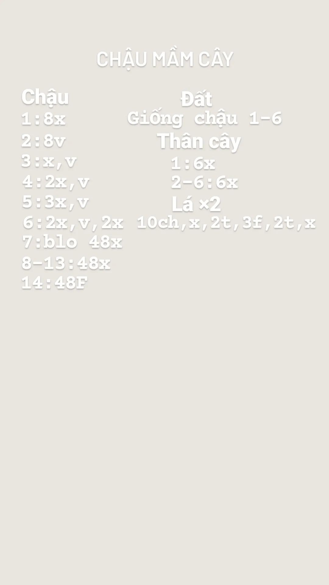 Chart móc len chậu mầm cây.