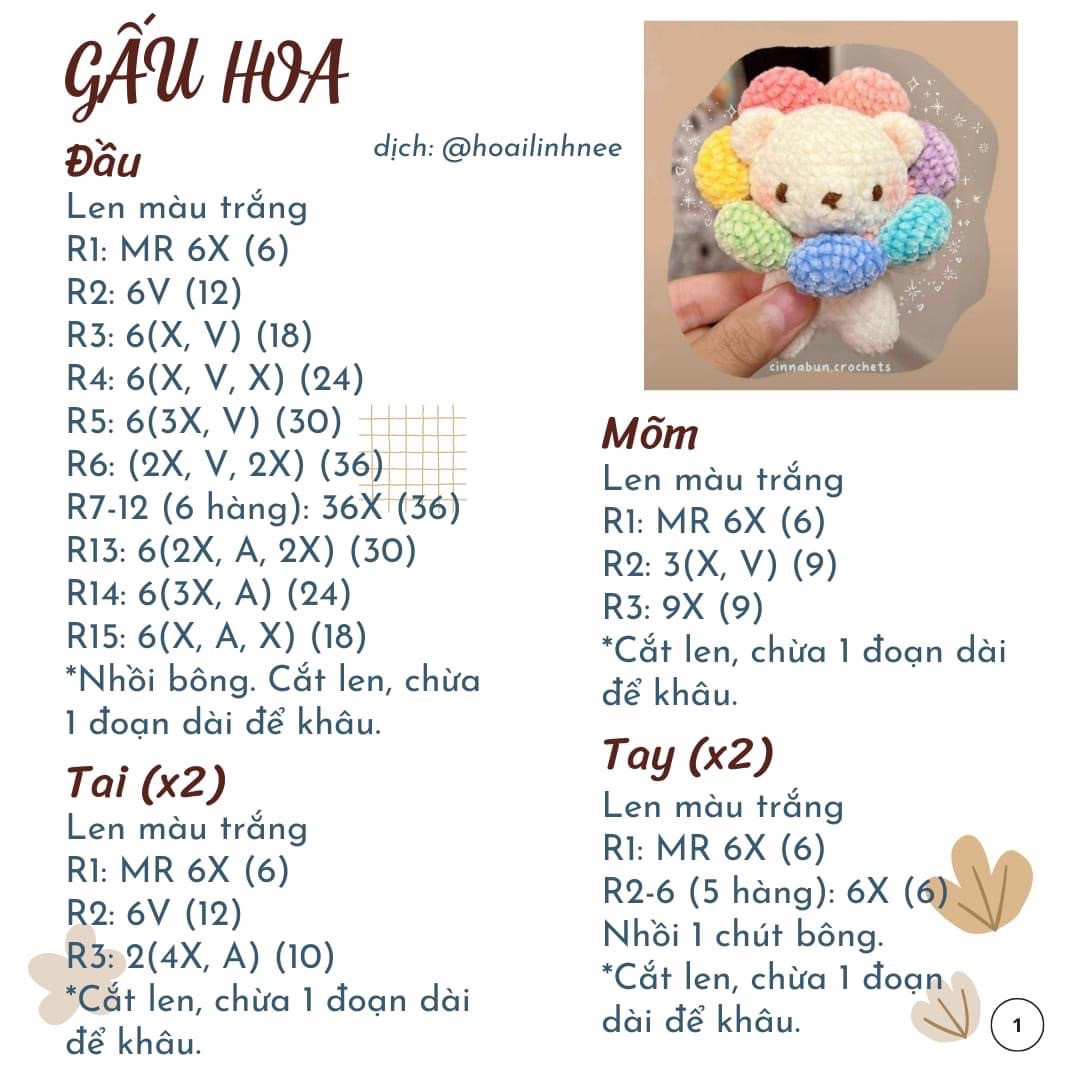 Chart móc len Gấu hoa.