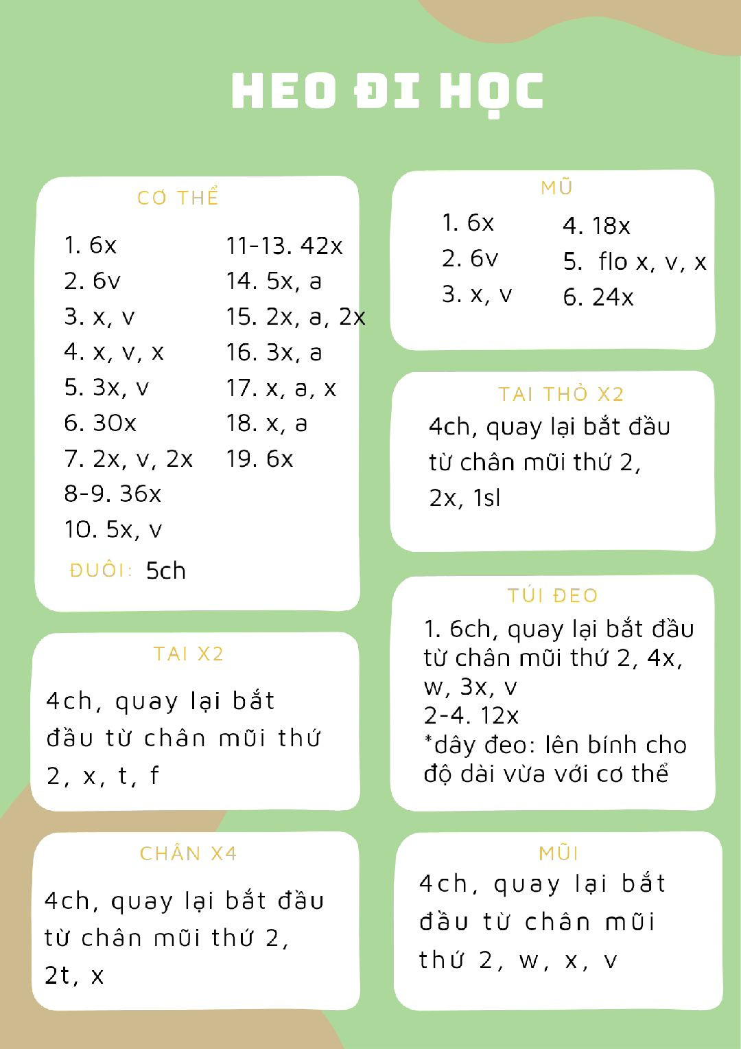 chart móc len heo đi học