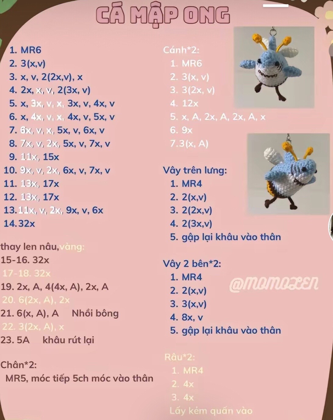 chart móc len móc khóa cá mập ong