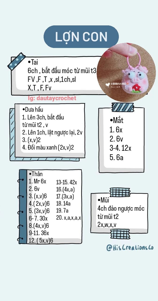 Chart móc len móc khóa lợn con.