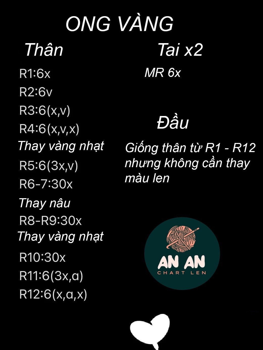 Chart móc len ong vàng, cánh màu vàng.