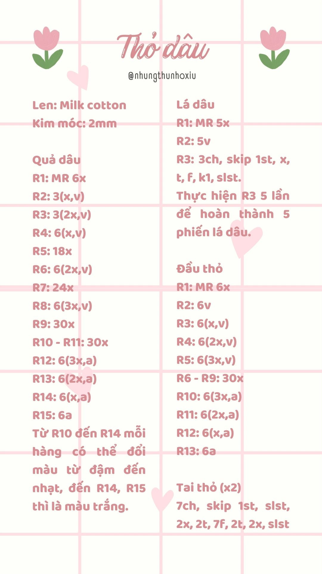 Chart móc len thỏ dâu.