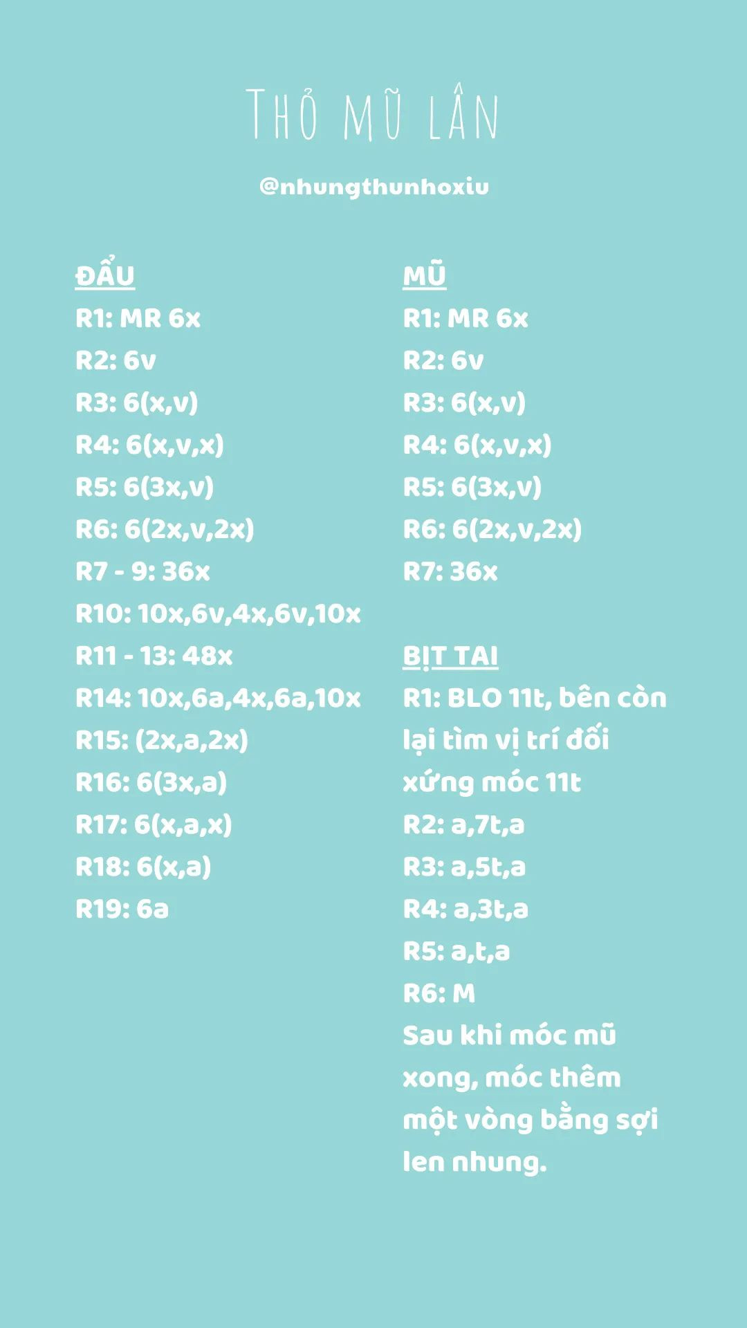 Chart móc len thỏ mũ lân