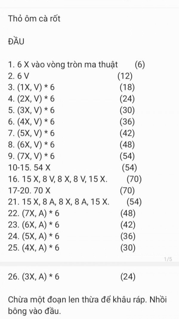 chart móc len thỏ ôm cả rốt