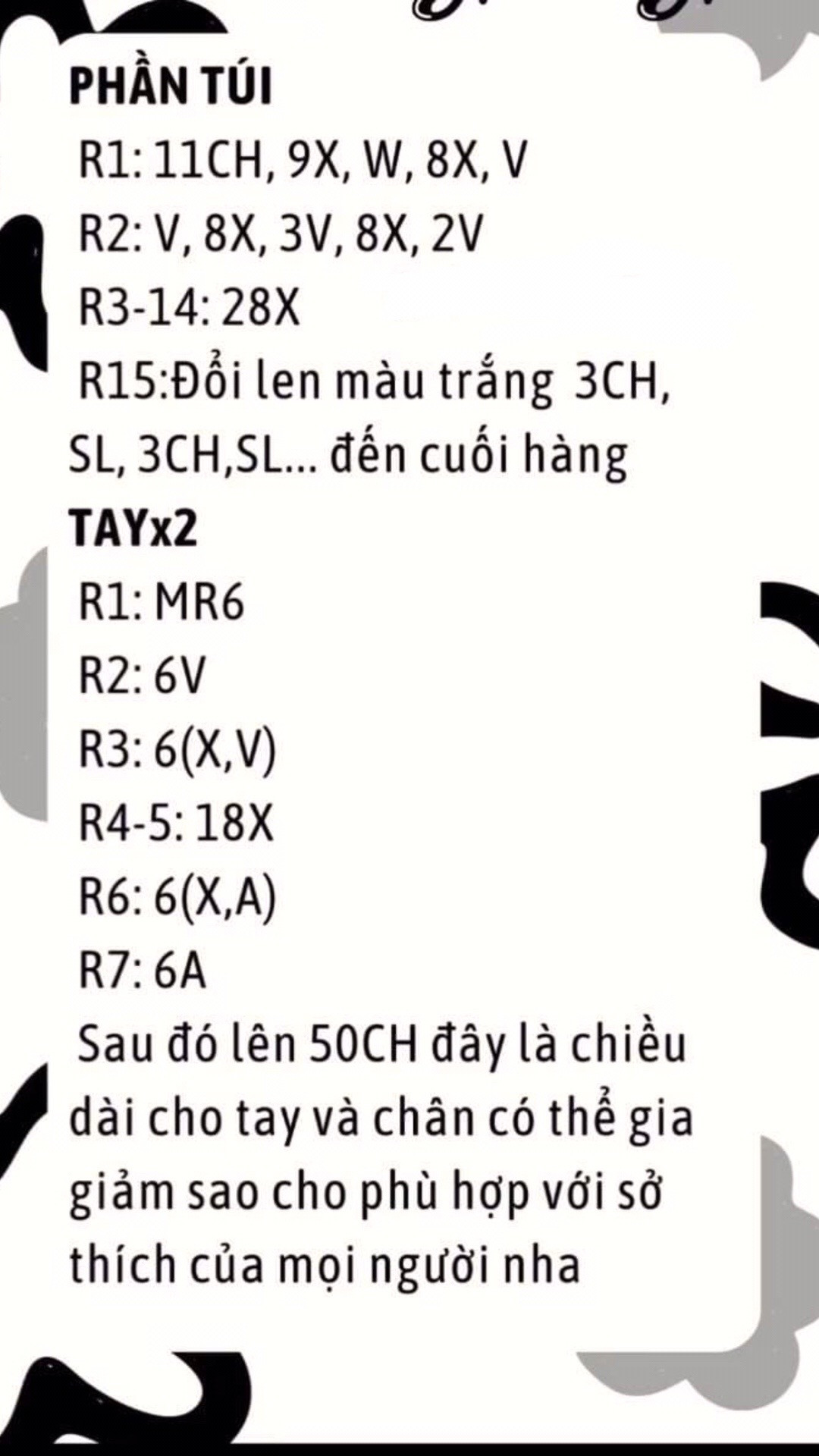 chart móc len túi bồ hóng