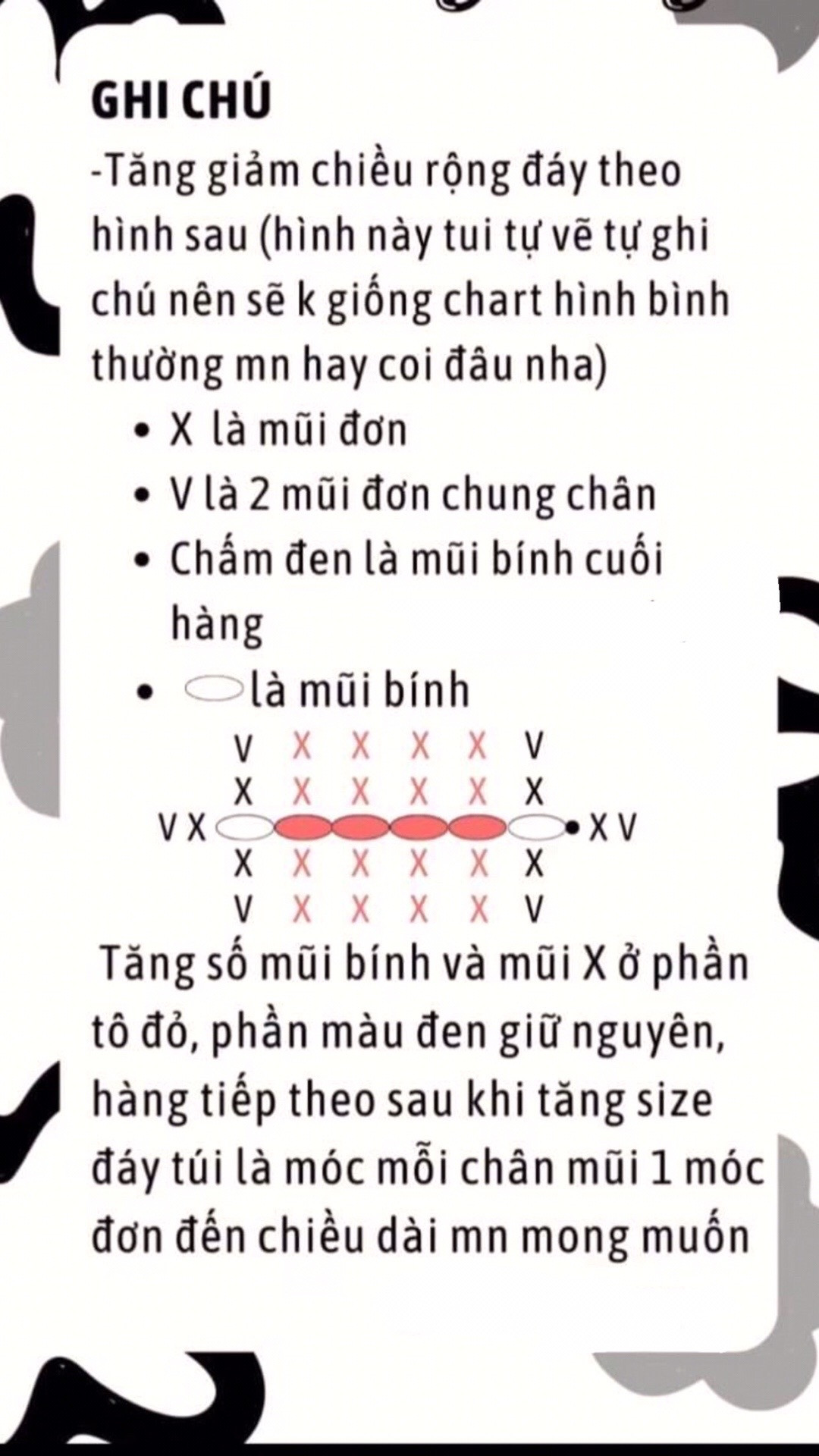 chart móc len túi bồ hóng