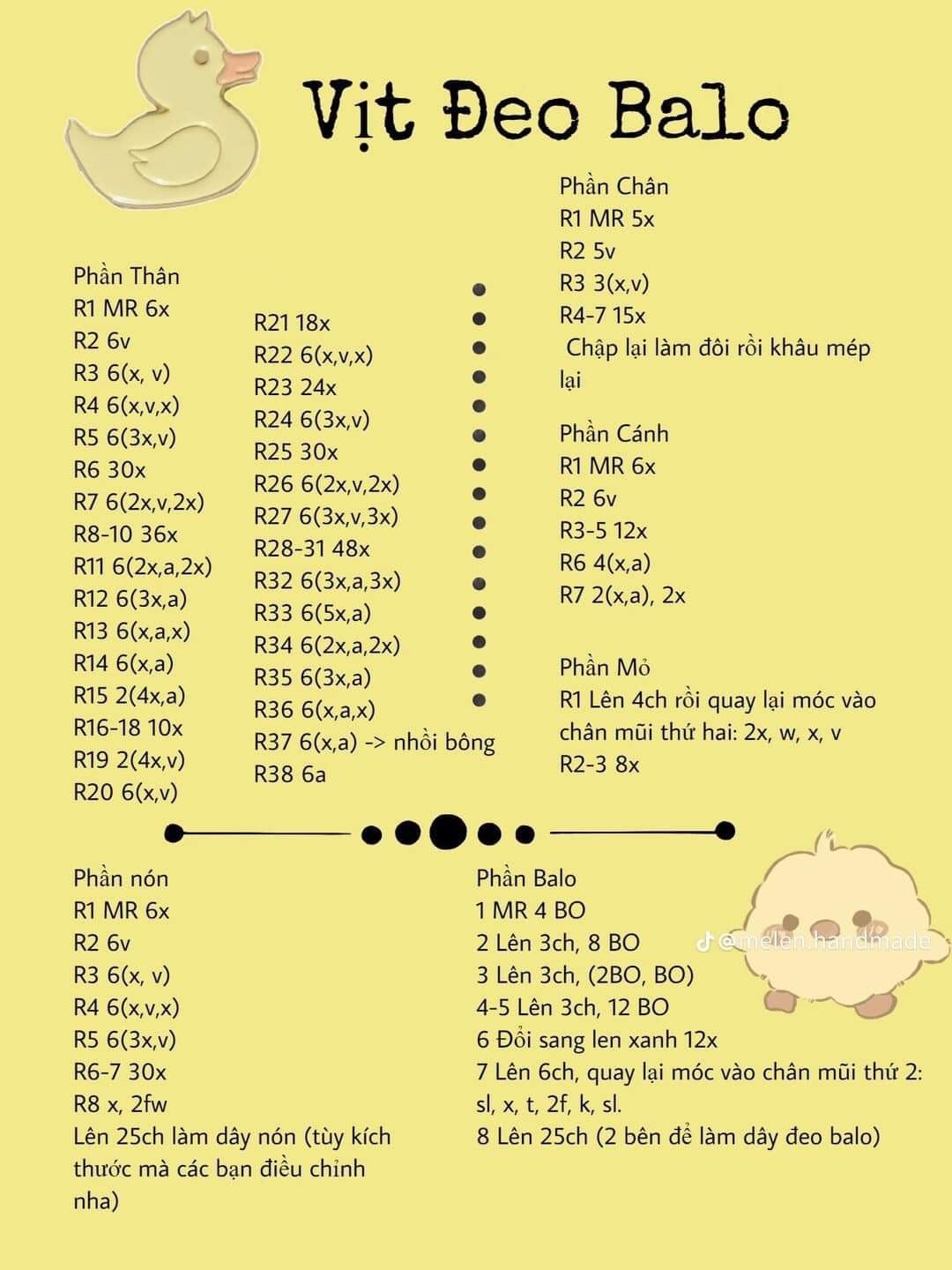 chart móc len vịt đeo balo