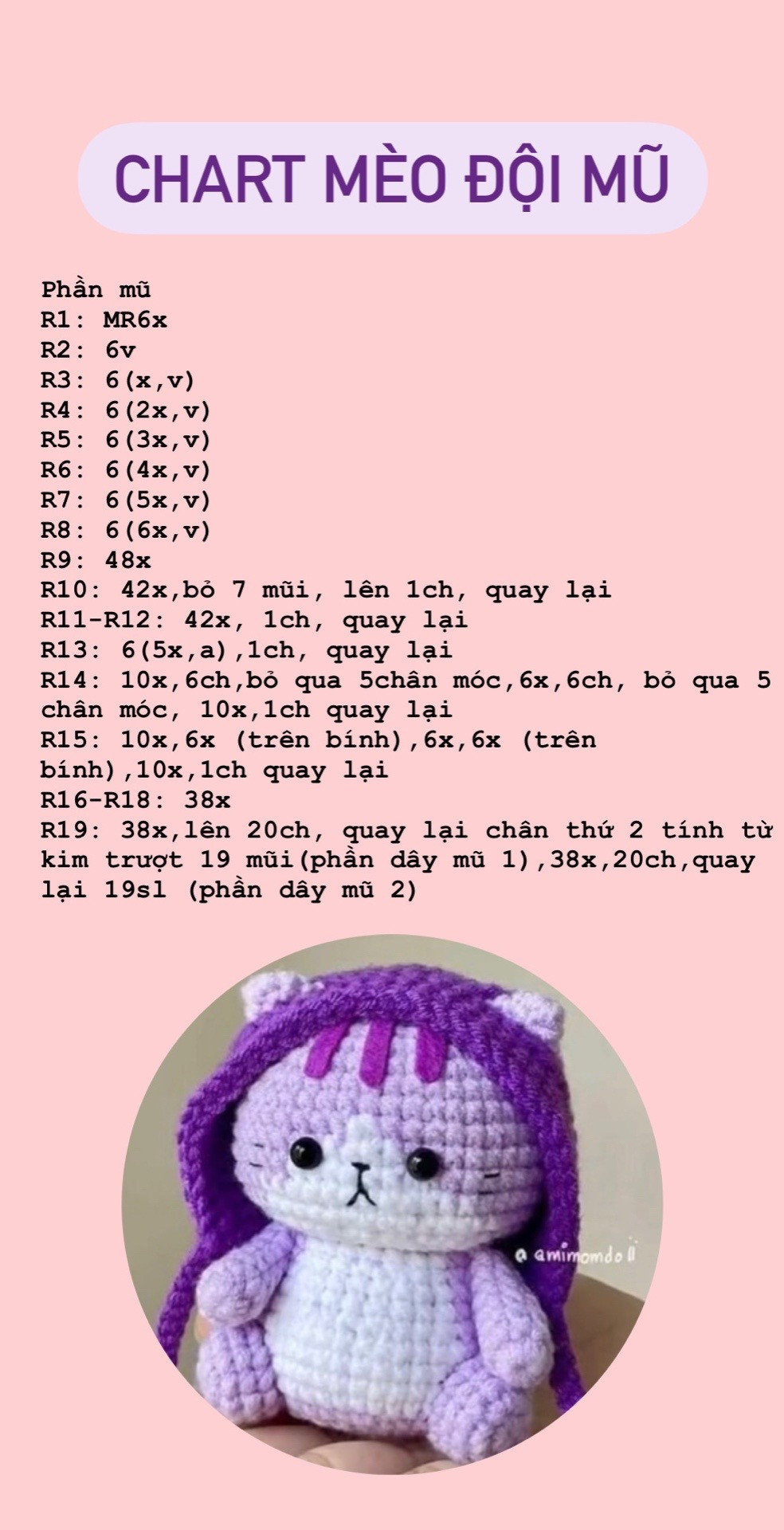 chart móc mèo đội mũ màu tím