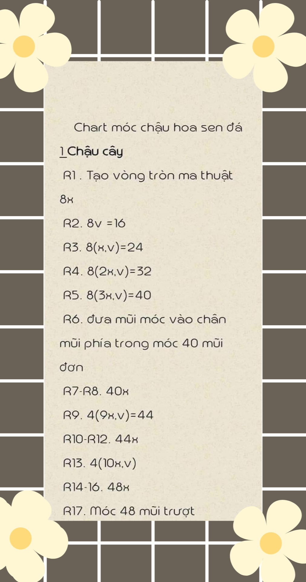 chart móc sen đá màu vàng, màu xanh, màu hồng,