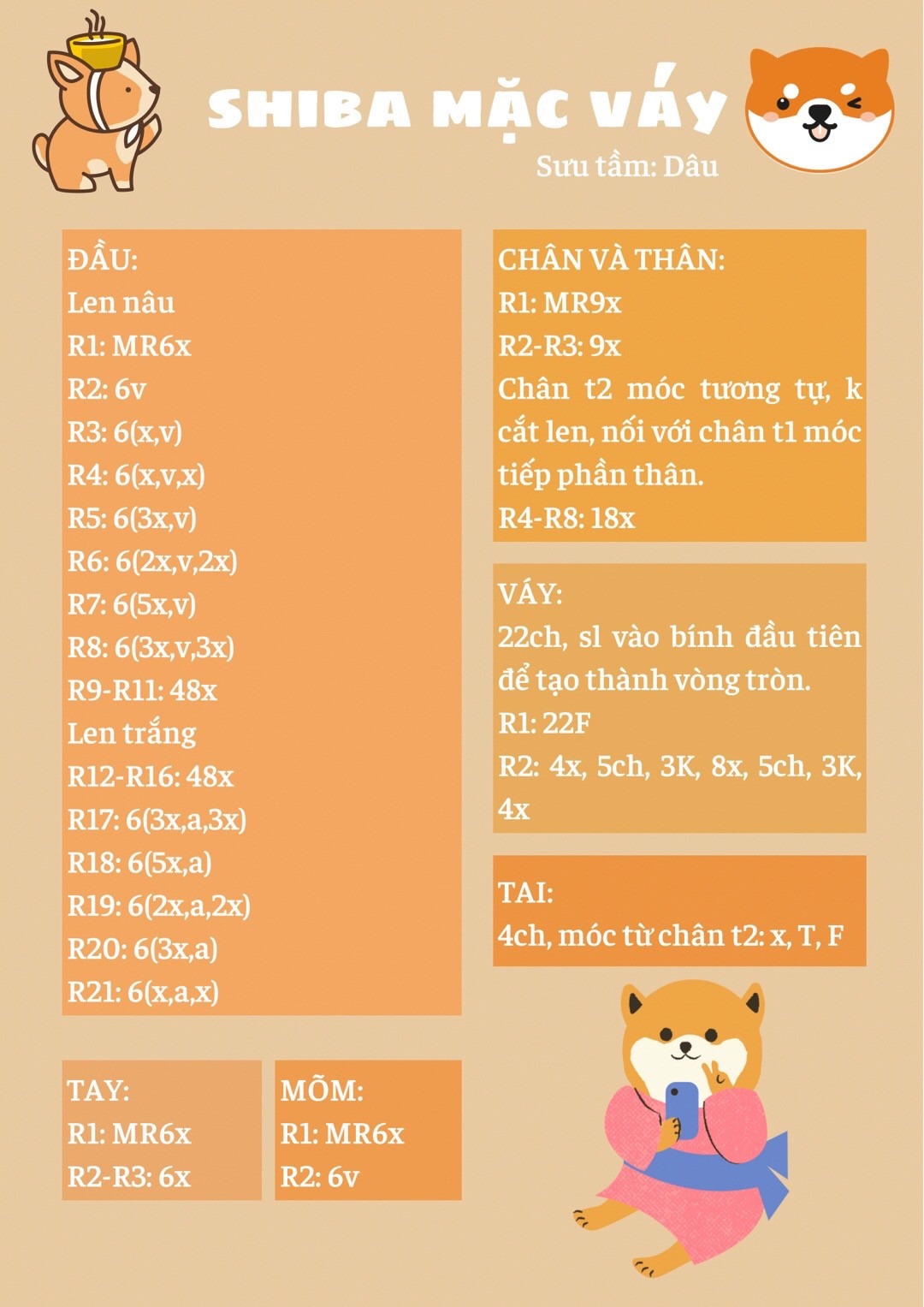 chart móc shiba mặc váy.