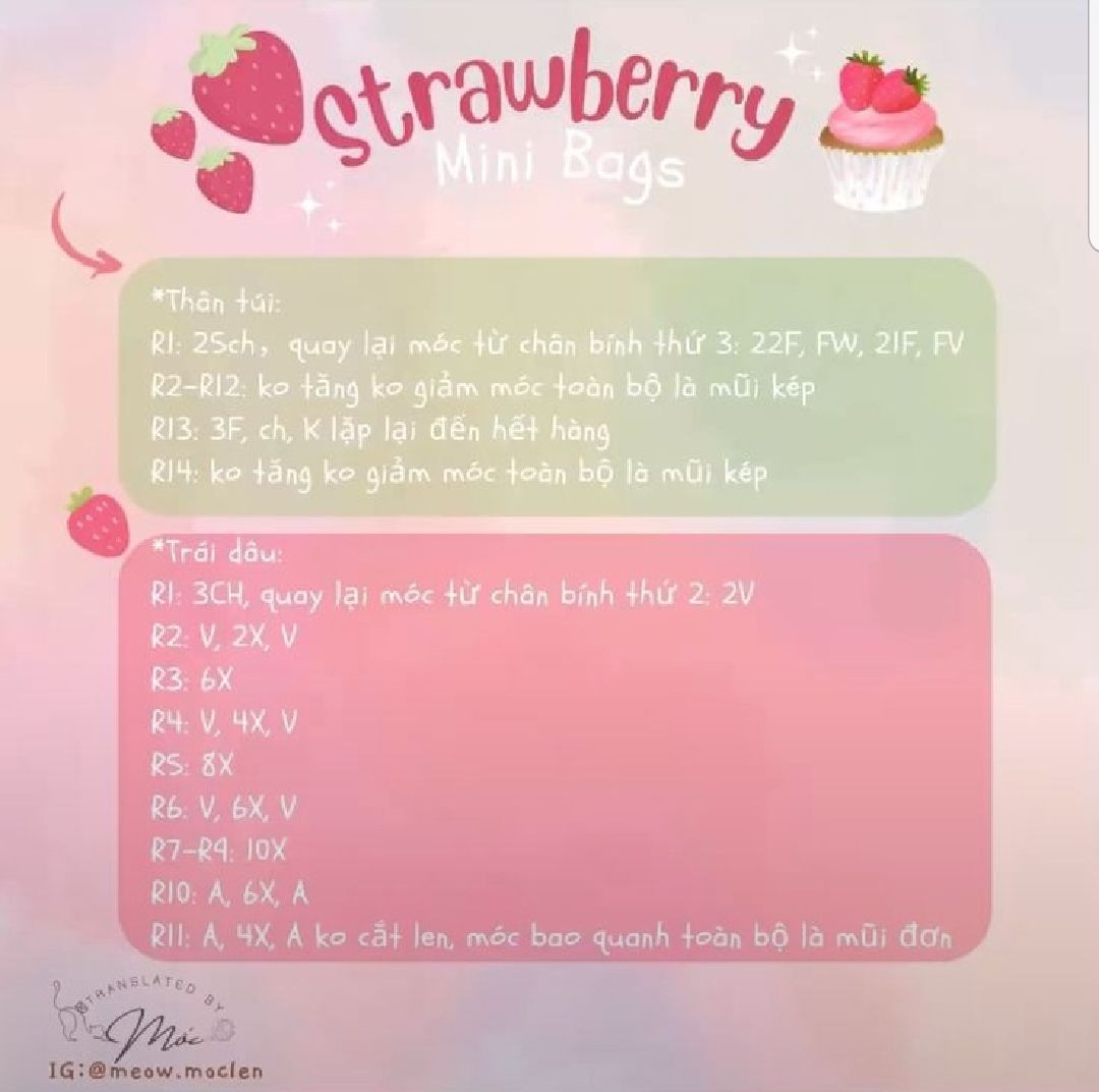 chart móc strawberry mini bags