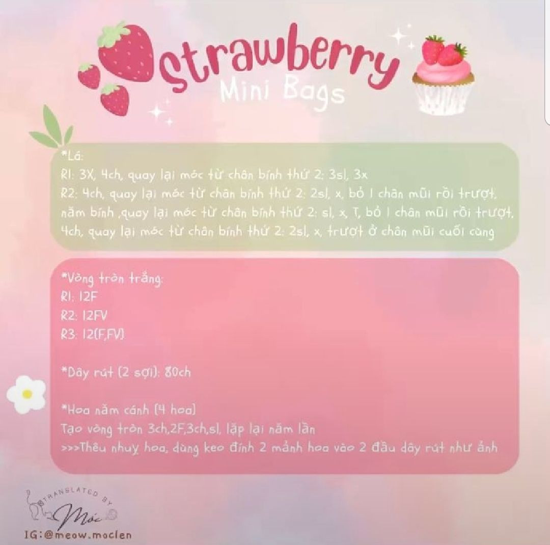 chart móc strawberry mini bags