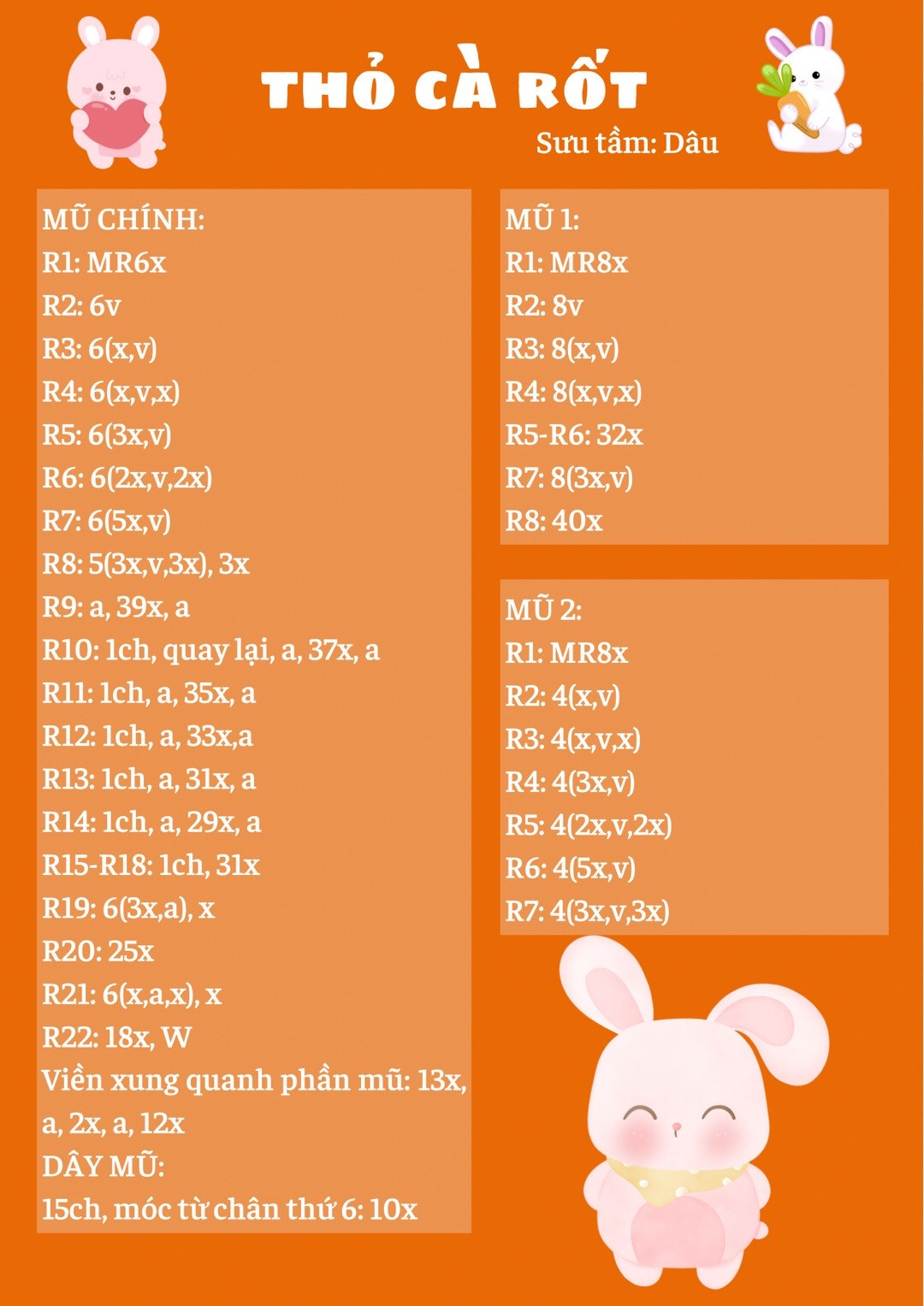 Chart móc thỏ cà rốt, thỏ đội mũ cà rốt