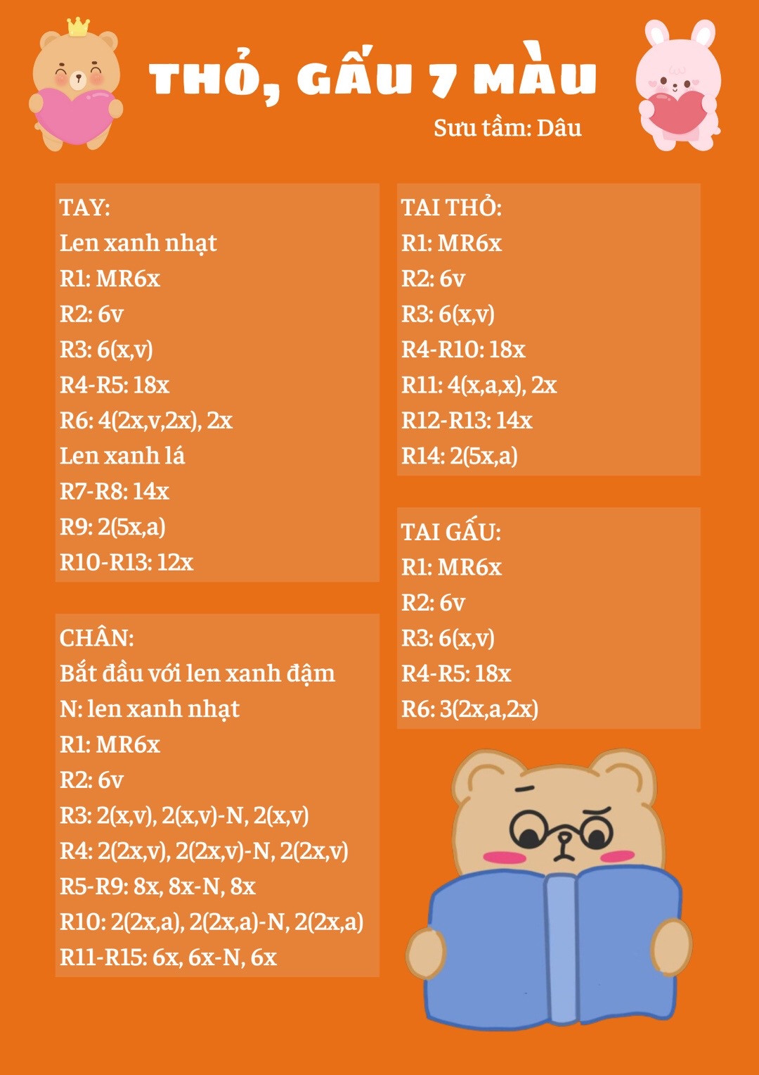 chart móc thỏ gấu bảy màu