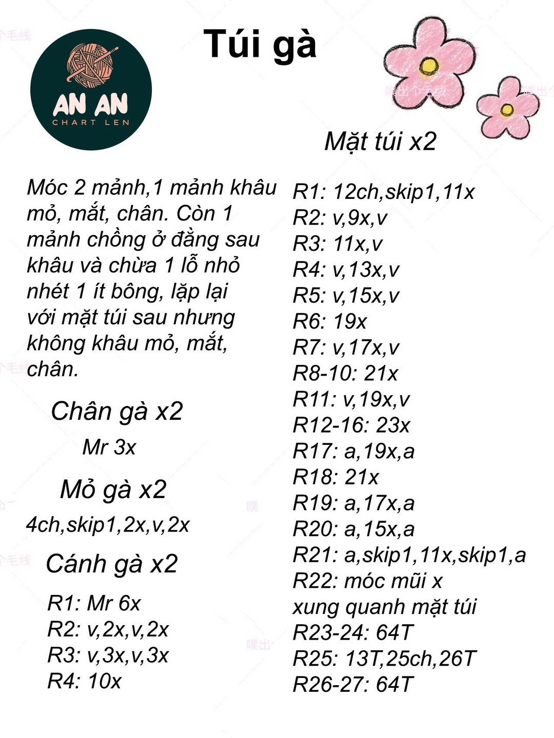 Chart móc túi gà màu vàng, mỏ màu cam.