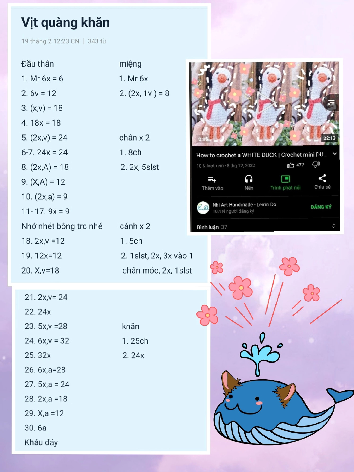 chart móc vịt quàng khăn