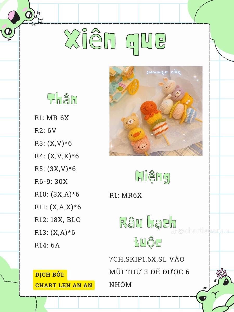 chart móc xiên que gấu, bạch tuộc, thỏ.