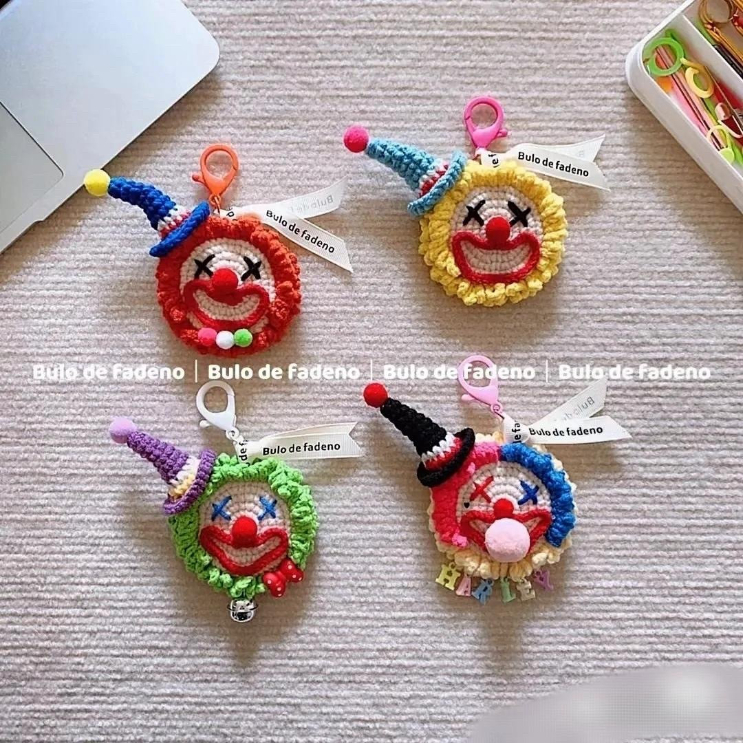 Clown wearing hat keychain, crochet pattern