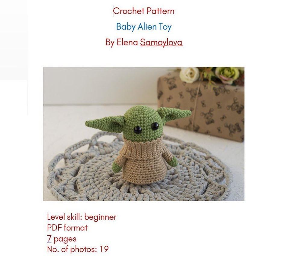 crochet pattern baby alien toy, baby yoda.