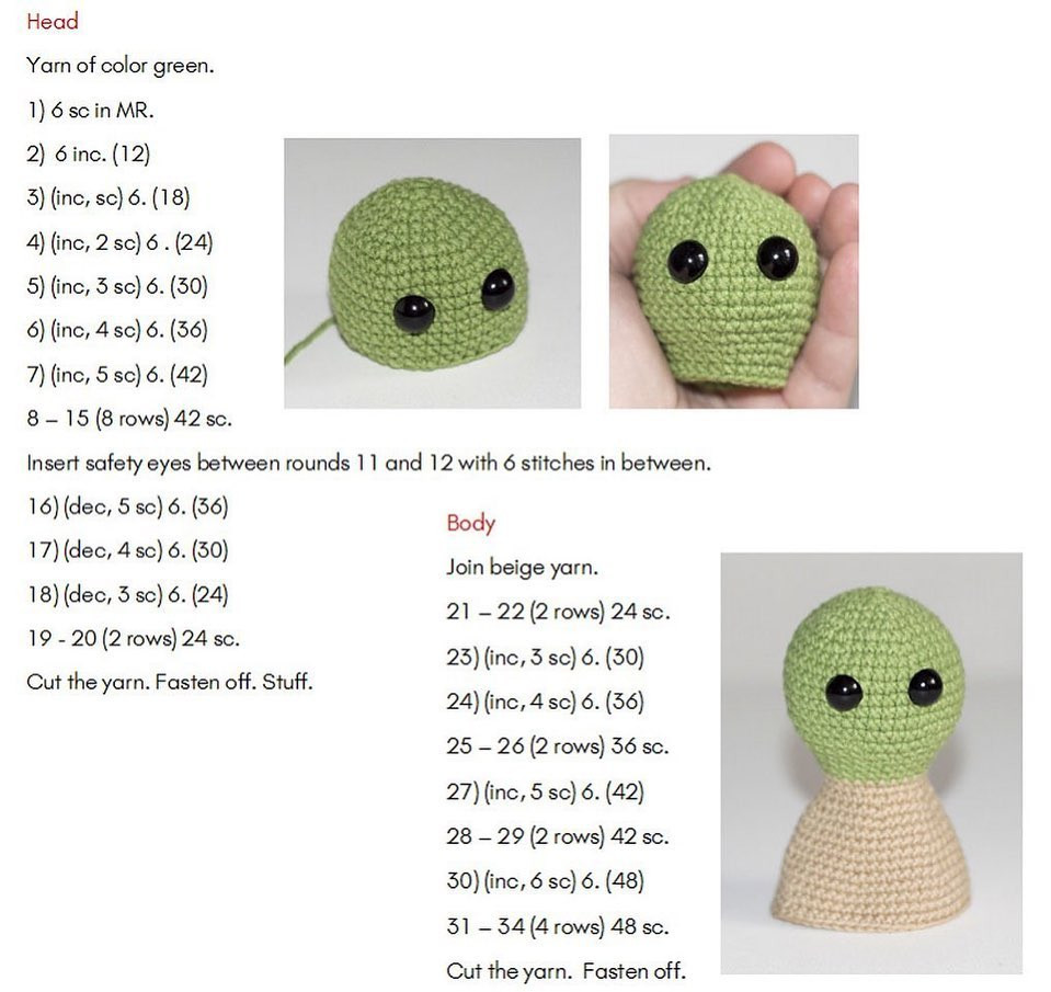 crochet pattern baby alien toy, baby yoda.