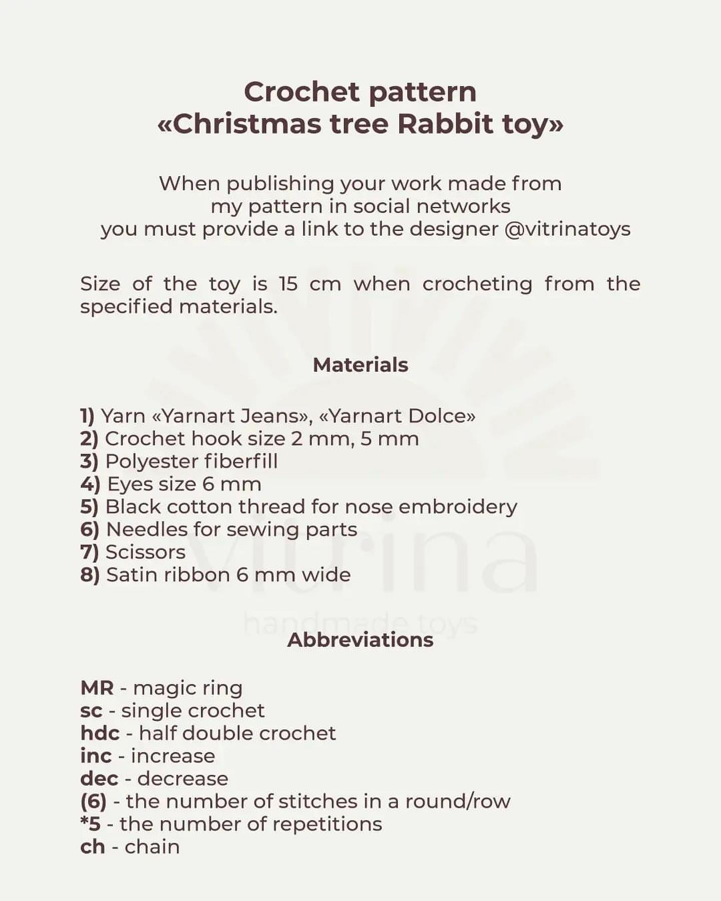 crochet pattern christmas tree rabbit toy.