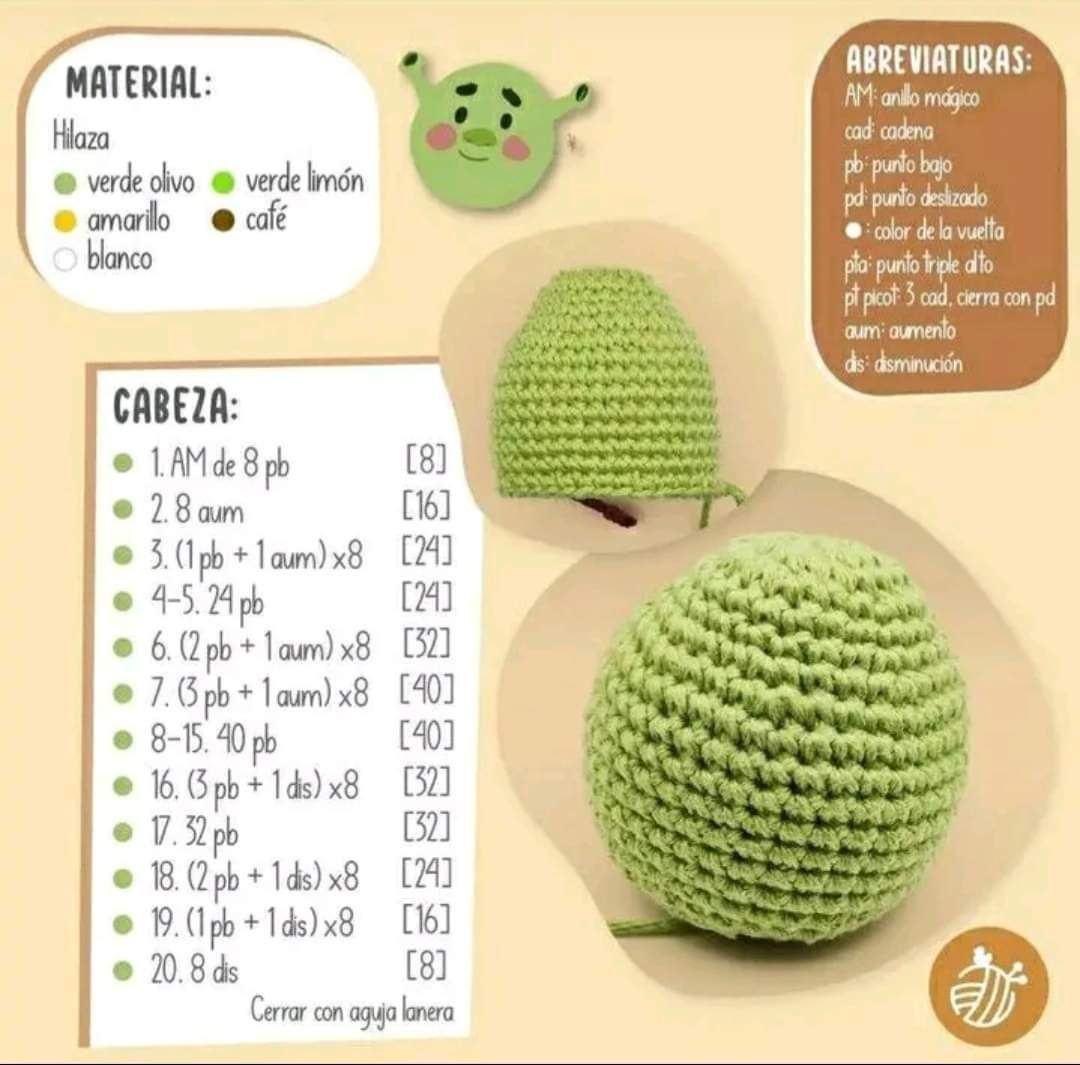 crochet pattern girasol shrek