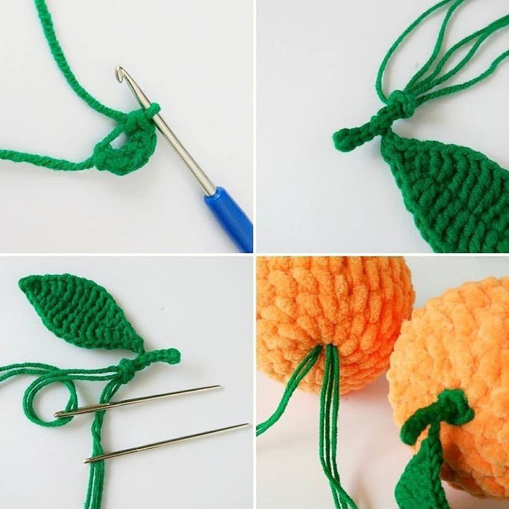 crochet pattern orange. orange, green leaves