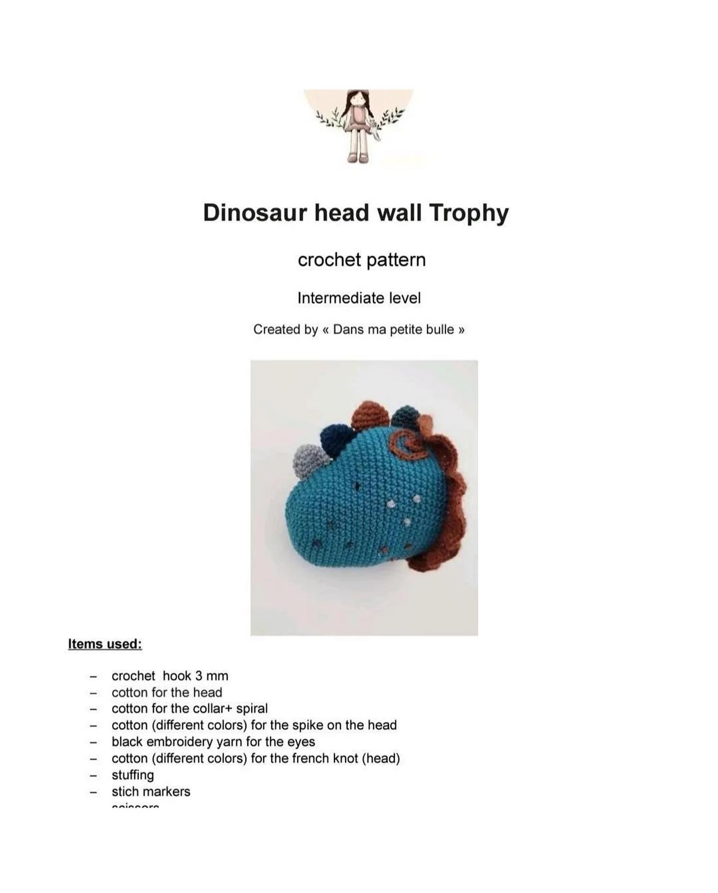 dinosaur head wall trophy crochet pattern