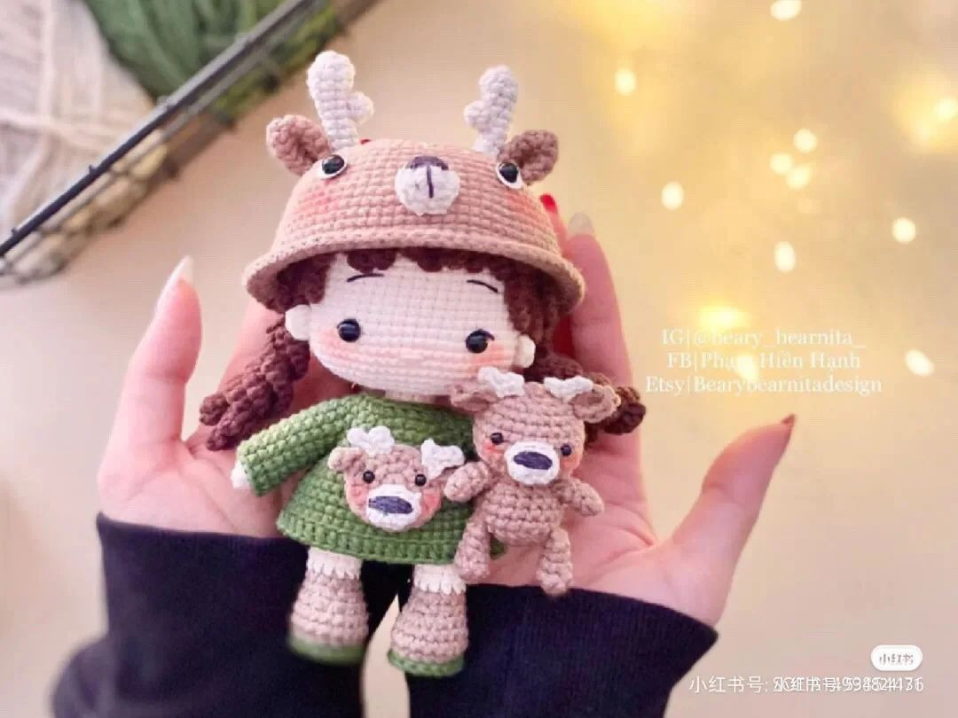 doll dressed in deer crochet pattern