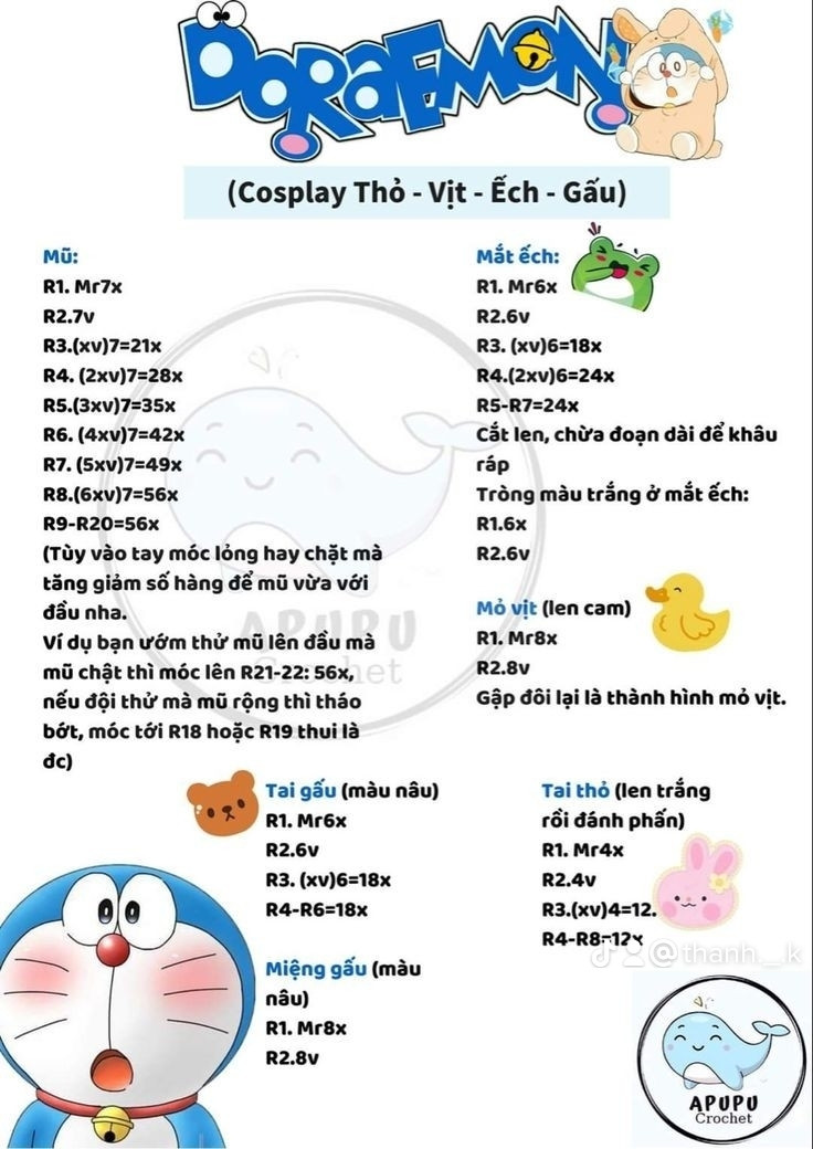 doraemon cosplay thỏ vịt ếch gấu