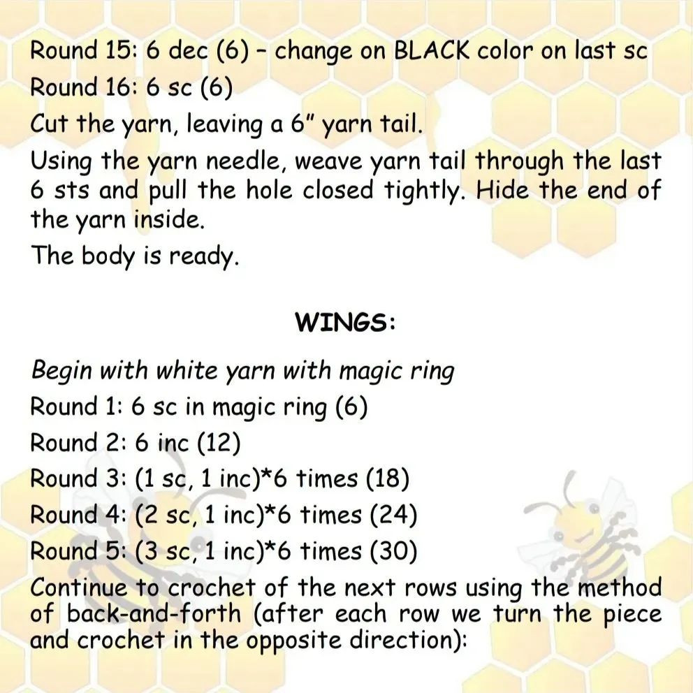free crochet bee pattern. yellow bee, white wings