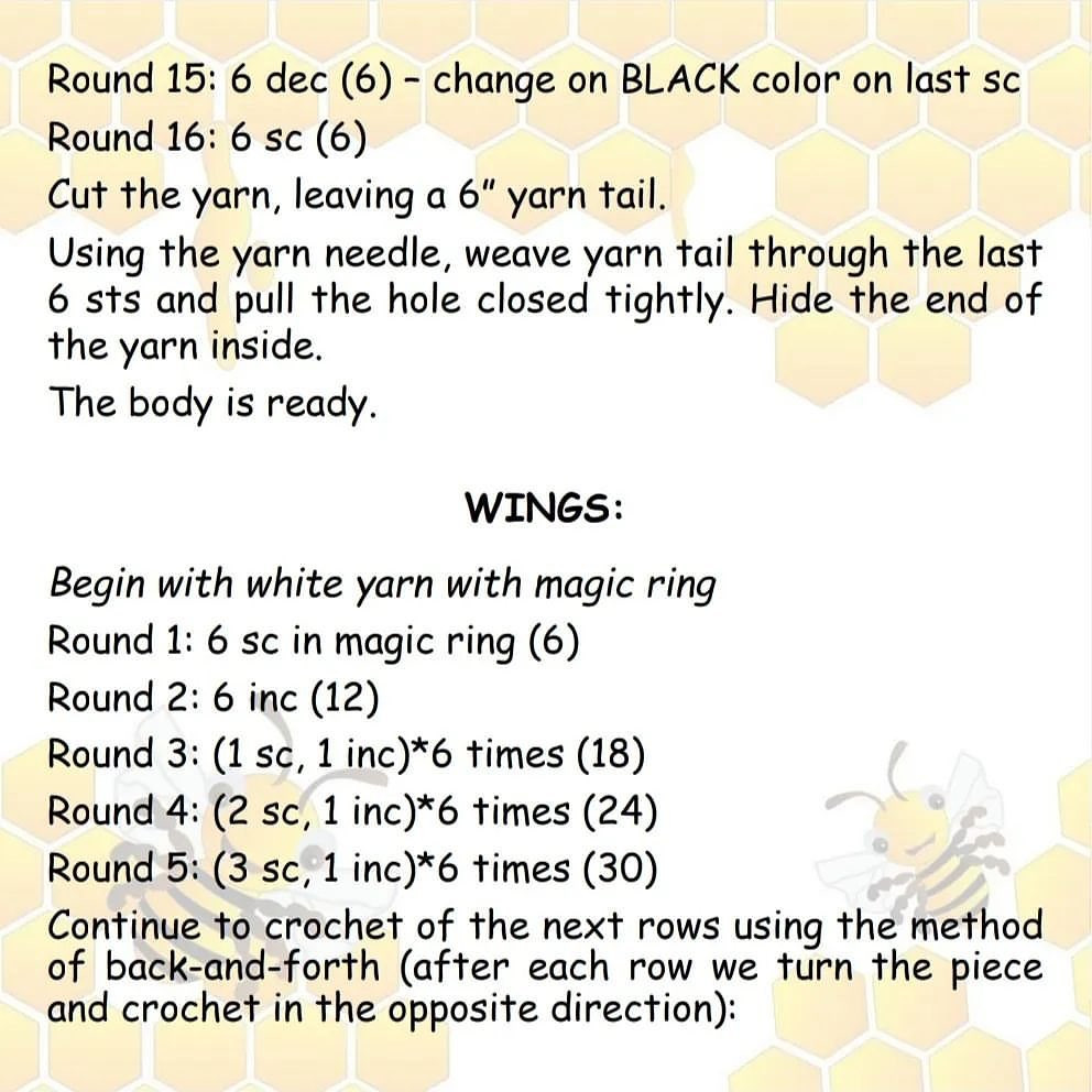 free crochet bee pattern yellow, black