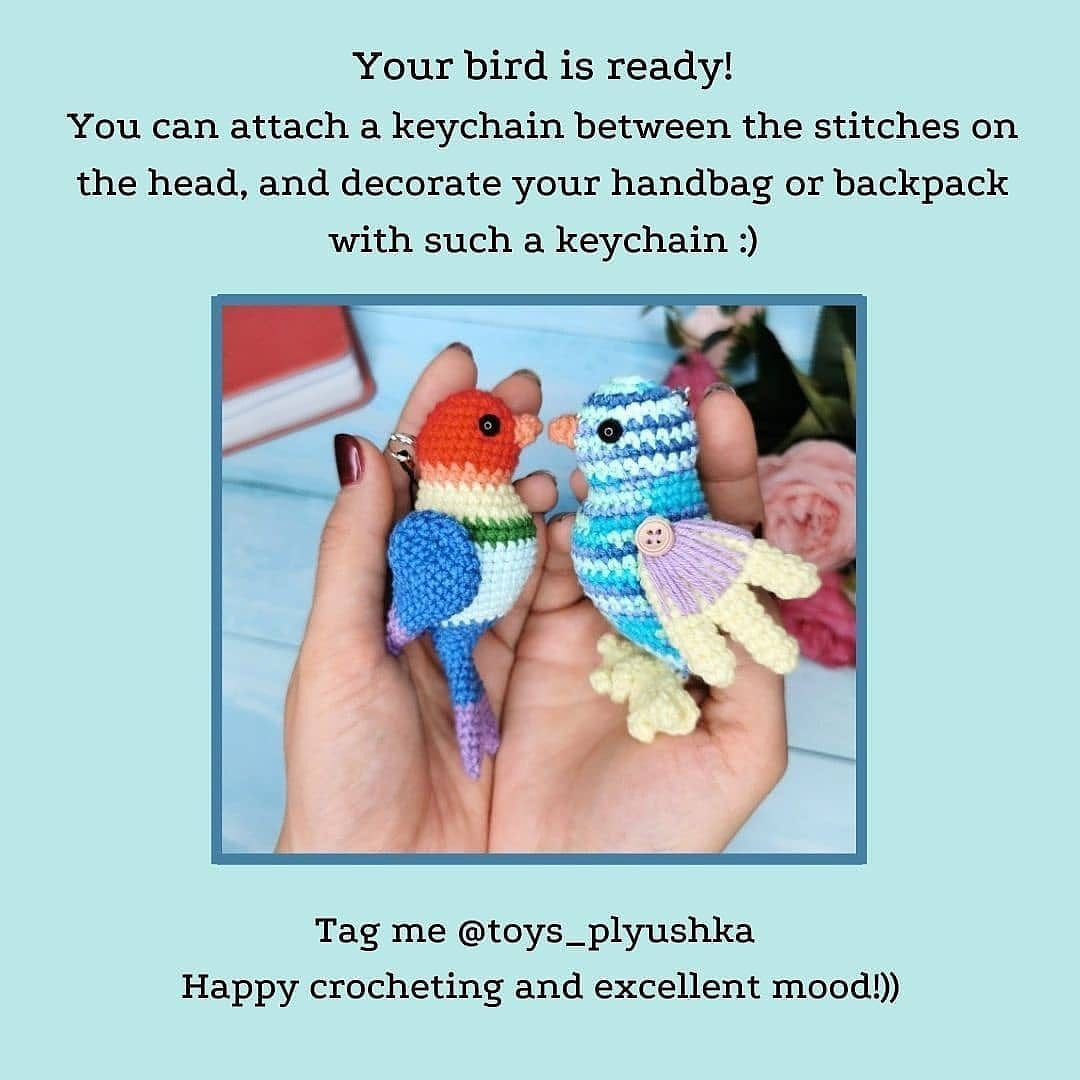 free crochet description birds keychains