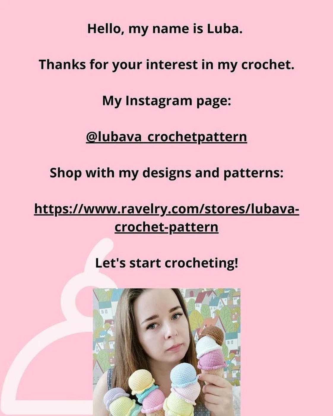 free crochet pattern ice cream cone, yellow purple blue