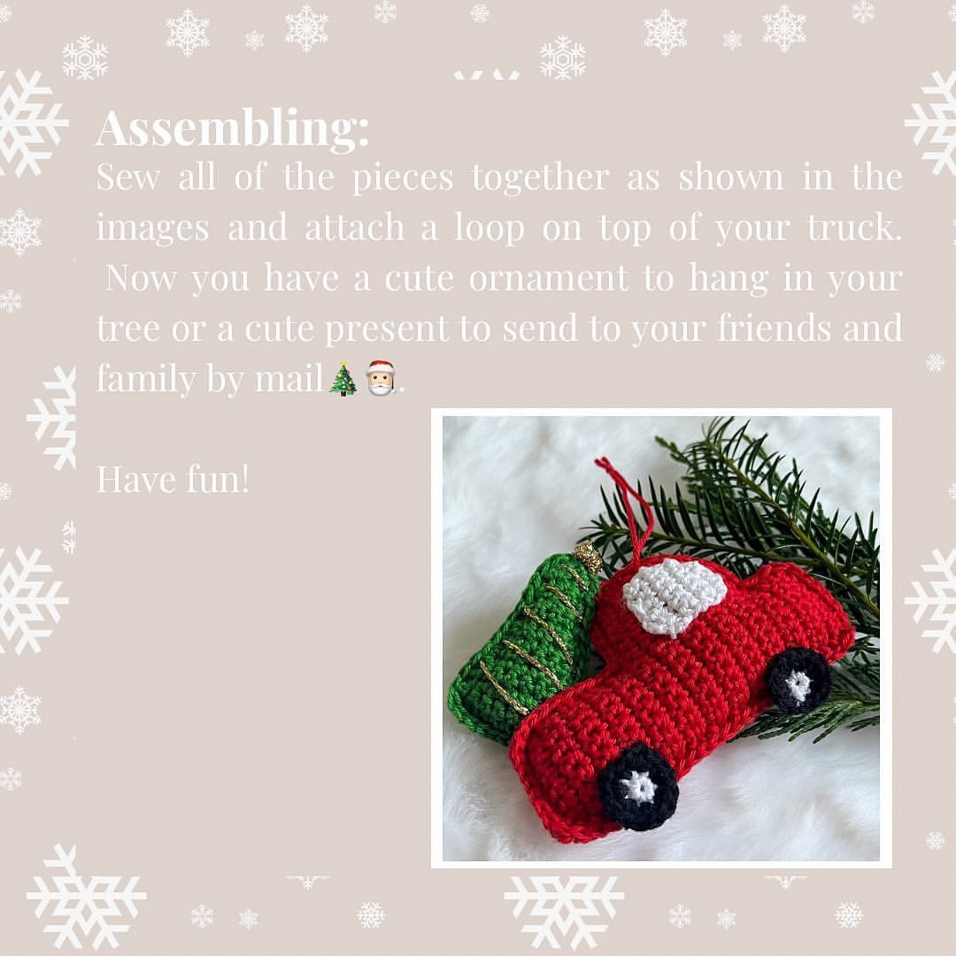 free crochet pattern red car and Christmas tree