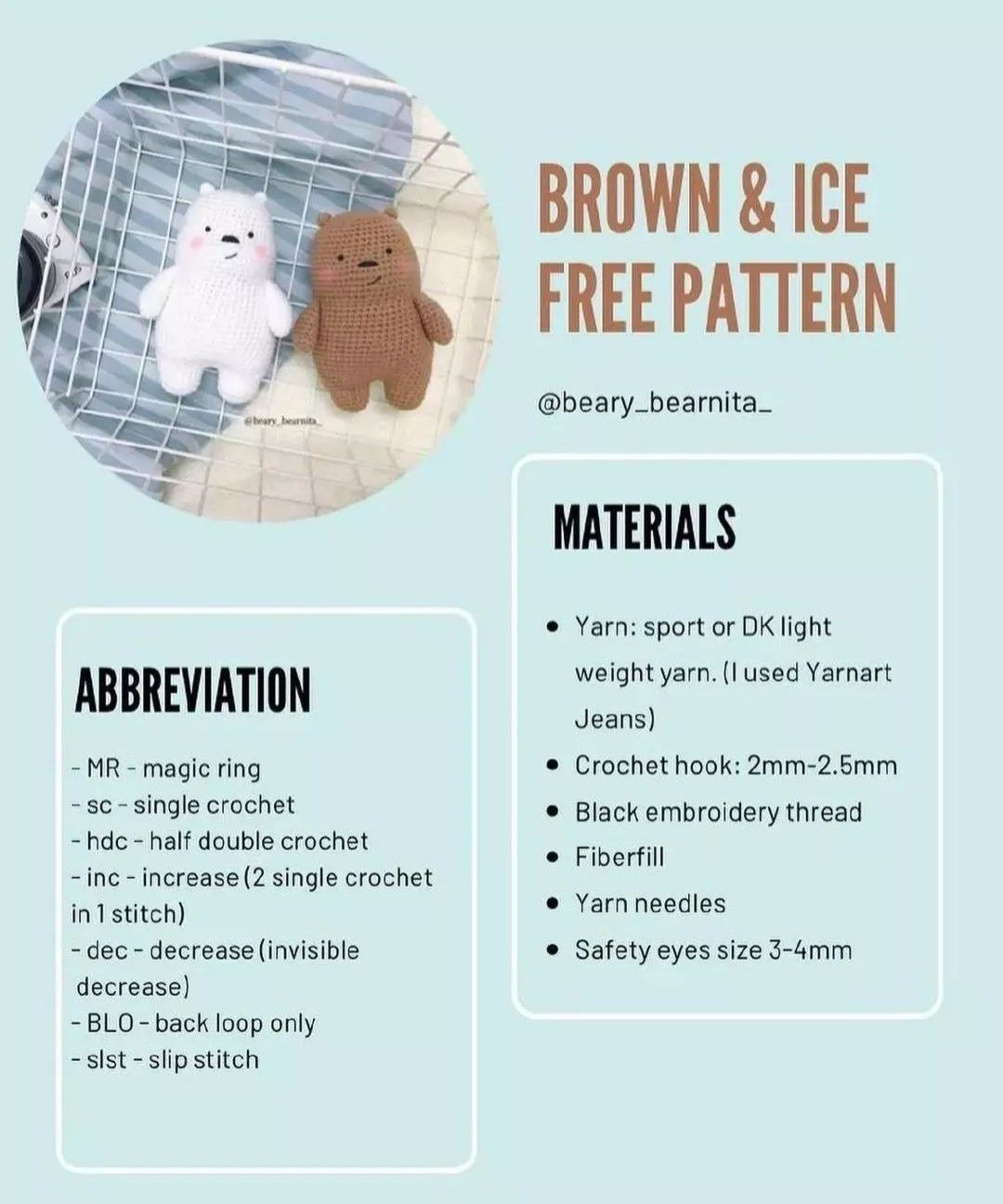 free pattern brown & ice bear free pattern, panda