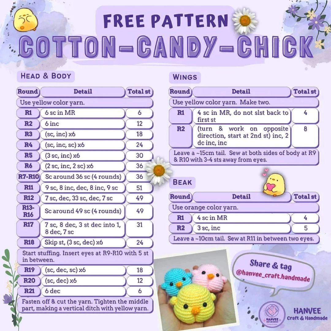 free pattern cotton candy chick