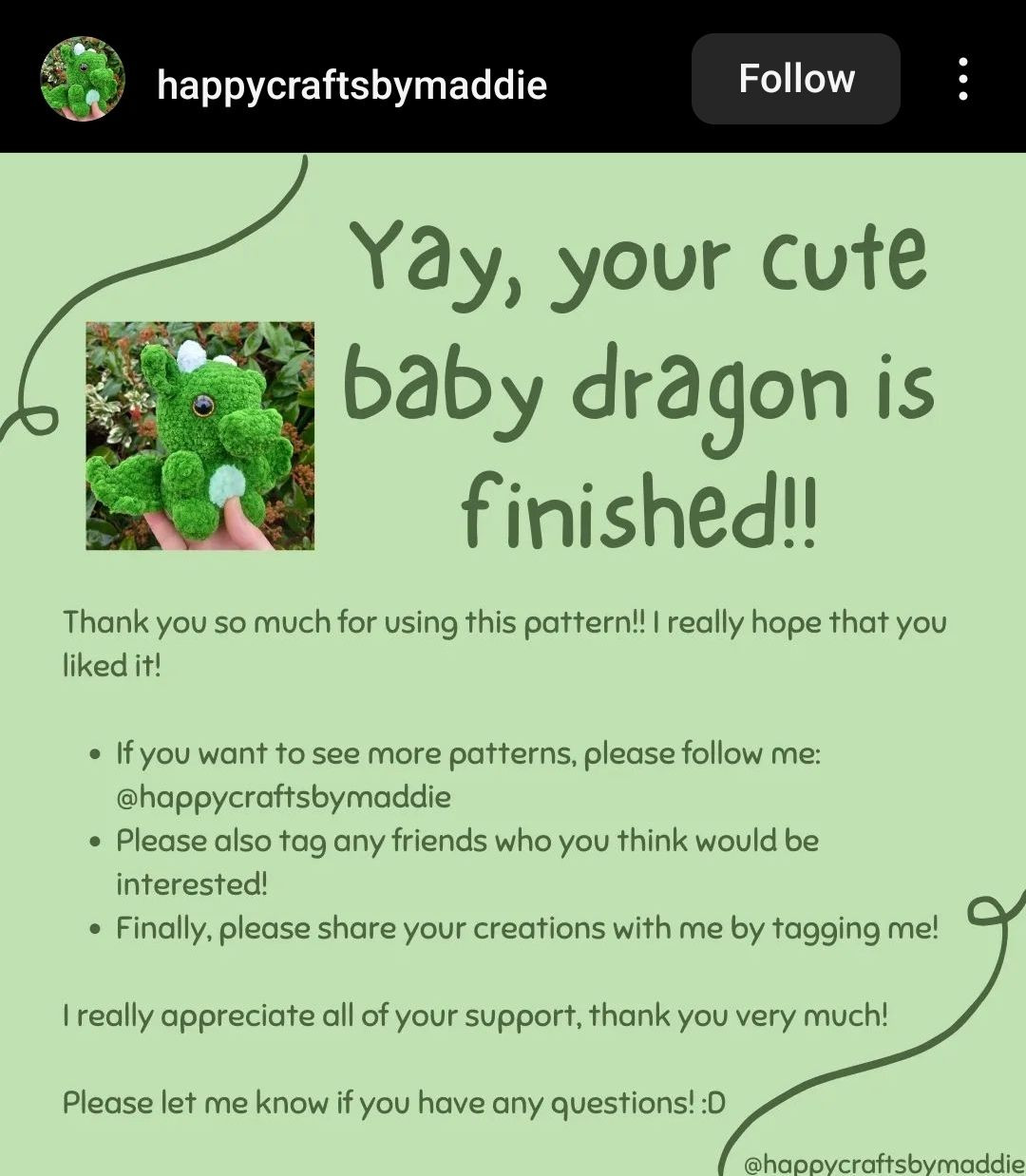 free pattern cute baby dragon