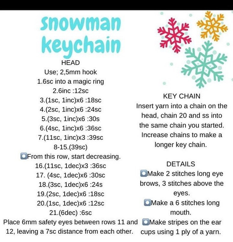 free pattern of snowman keychain