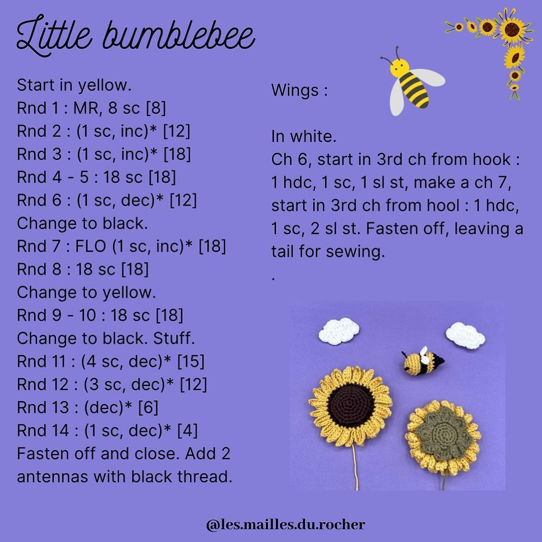 free pattern sunflower little bumblebee