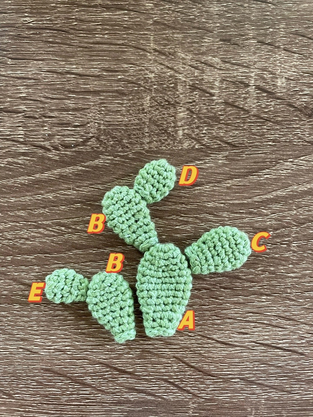 Green cactus pots, brown pots.crochet patterns