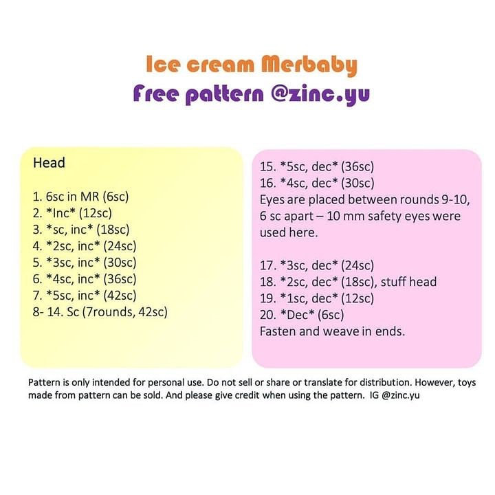 ice cream merbaby free pattern
