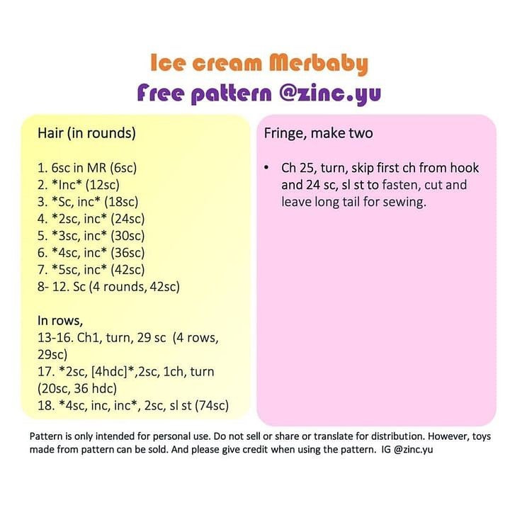 ice cream merbaby free pattern