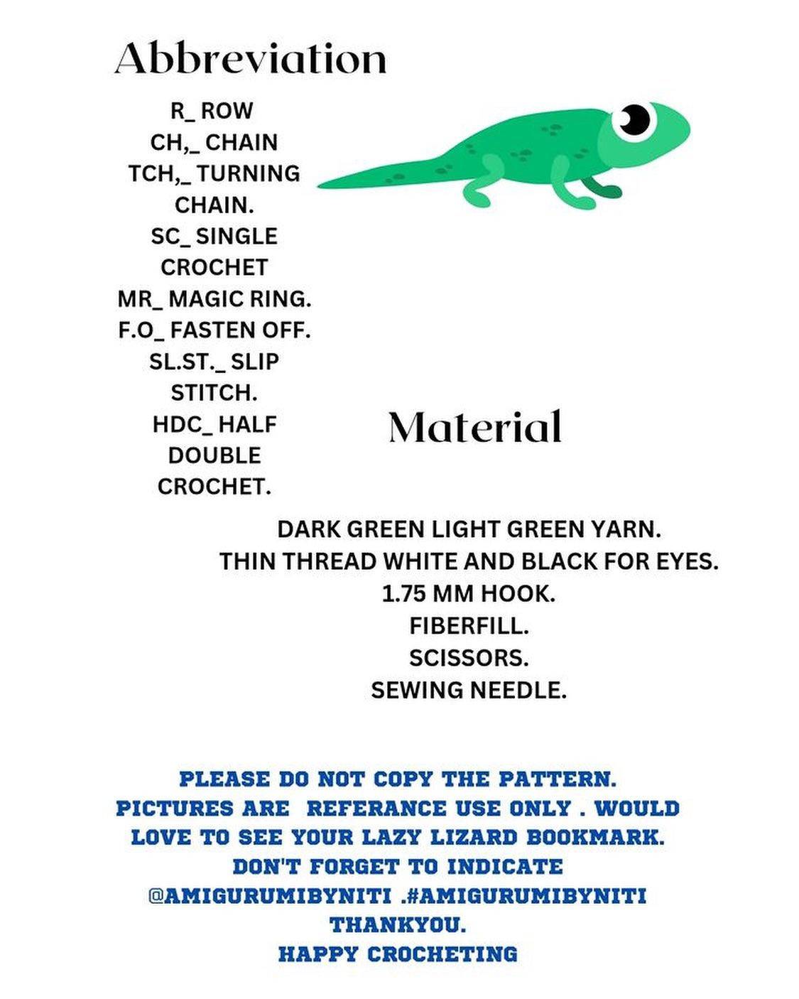 lazy lizard bookmark free pattern